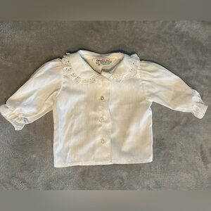 Vintage White Health Tex 6 Month Button Down Long Sleeve Blouse Collar Lace Baby